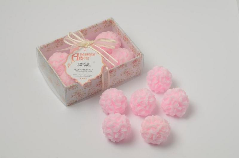 Caixa 6 bolinhas com rosas esculpidas rosa