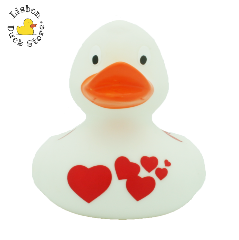 White Duck with Red Hearts